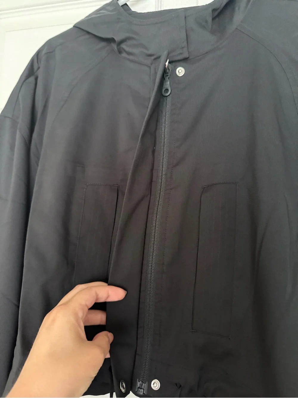 girlfriend collective Black Cropped Hooded Bomber Jacket